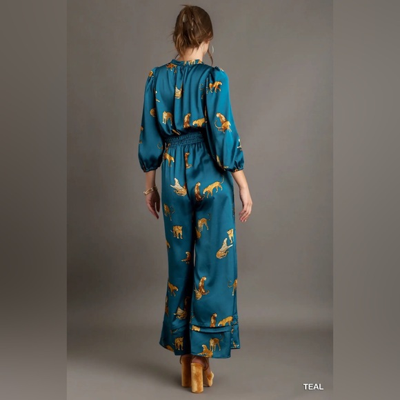 UMGEE Teal Animal Print Jumpsuit - Picture 4 of 5